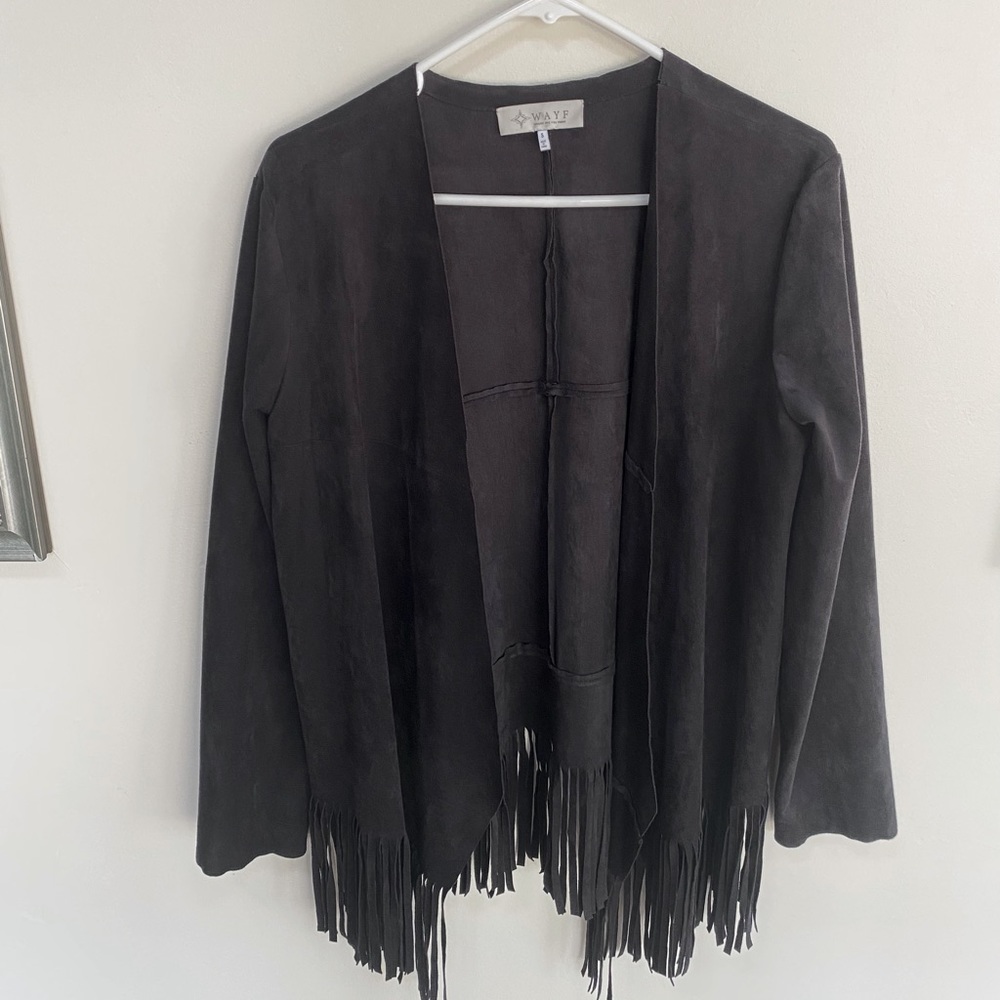 WAYF Black Faux Suede Fringe Jacket. Size S. NWOT
